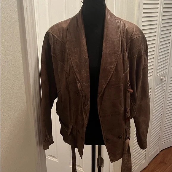 Wilsons Leather Adventure Bound Brown Leather Military Bomber Jacket